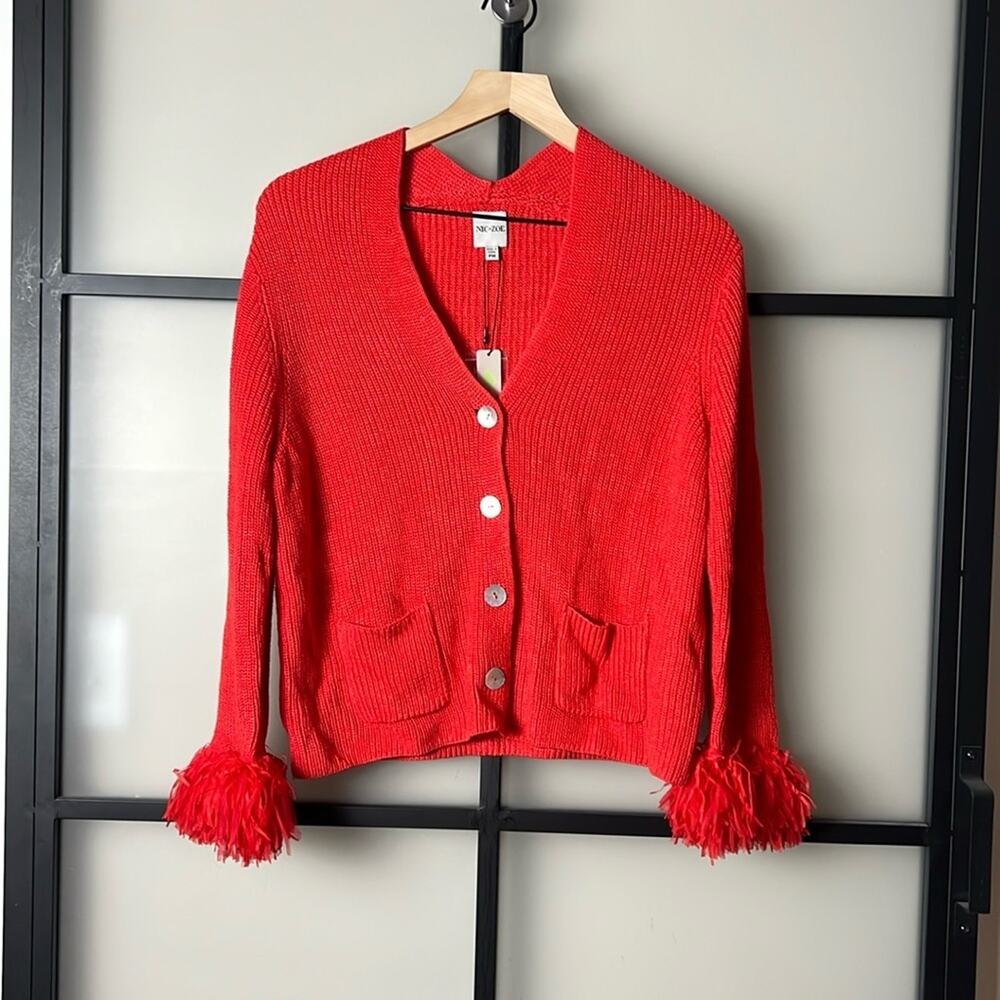 NWT NIC+ZOE Night Fall Fringe-Trim Button-Down Cardigan Size Petite Medium